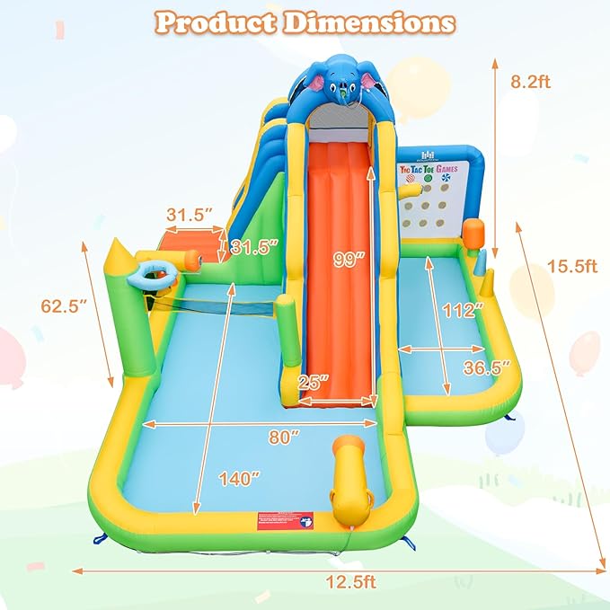 BOUNTECH Inflatable Water Slide, Elephant Surfing Slide Kids Water Park Jump Bouncy Castle w/2 Splash Pools, Hide & Seek Cave, GFCI Blower, Water Slides Inflatables for Big Kids Outdoor Backyard Gifts