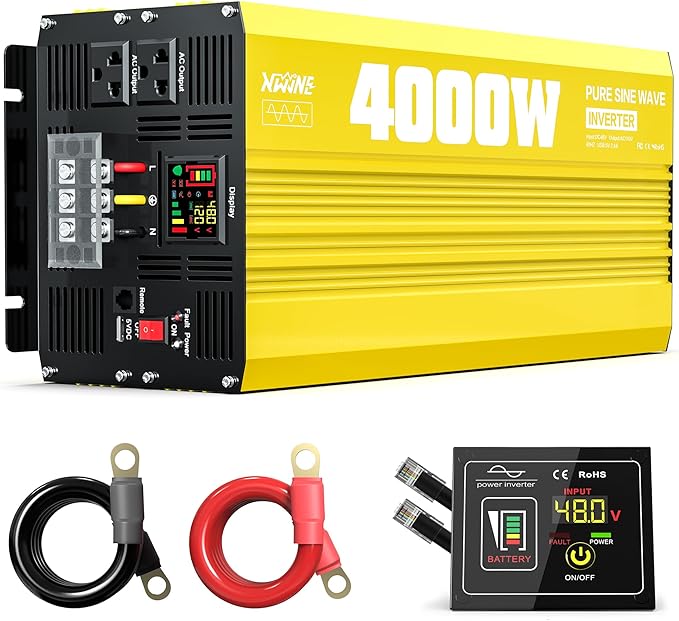 XWJNE 4000W Pure Sine Wave Power Inverter 48V DC to 120V AC Converter with LED Display and Remote Controller for Home, RV, Truck, Off-Grid Solar Power
