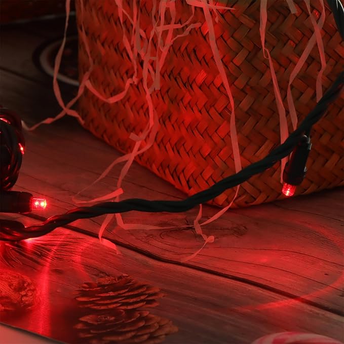 50 LED 5MM Red Christmas Lights, 17FT Indoor/Outdoor String Light, Mini Lights for Garden, Patio, Christmas Trees - Green Wire, Commercial Grade, UL Listed