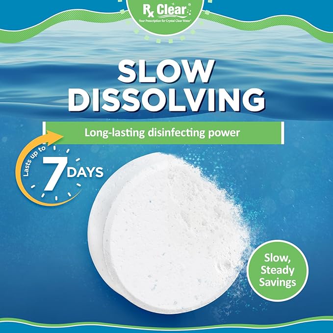Rx Clear 3" Inch Chlorine Tabs | 8 Pounds | Individual Stabilized Chlorinating Tablets for Sanitizing Swimming Pools | Long Lasting, Slow Dissolving, and UV Protected
