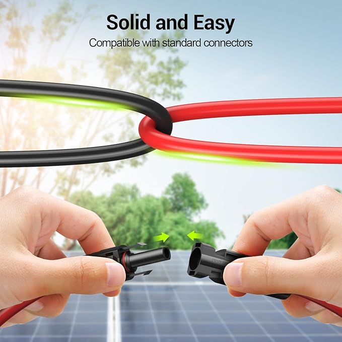 10Feet 10AWG Solar Extension Cable, 10 Gauge Solar Panel Wire with Female and Male Connectors for RV, Off-Grid Photovoltaic Systems(Black+Red)