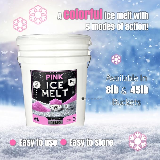 Peach Country Pink Ice Melt -25°F Effective, Eco-Friendly De-Icer, Fast-Acting Granules for Driveways, Walkways & Entryways, 8 lb Pail