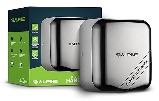 Alpine Automatic Hand Dryers for Bathrooms Commercial High Speed 110-120V Stainless Steel Electric Hand Dryer, Plug In & Hardwire Options with Air Filter, ADA & UL Compliant & 5 Years Coverage(Chrome)