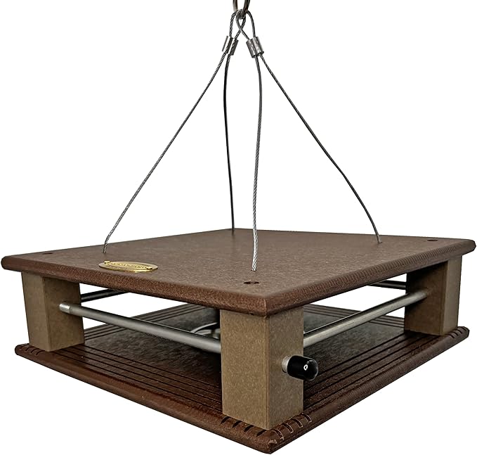 DutchCrafters Poly Gilbertson Large Covered Blue Bird Feeders for Outdoors Hanging, Bluebird Feeder for Mealworms - Amish USA Made (Milwaukee Brown & Weatherwood)