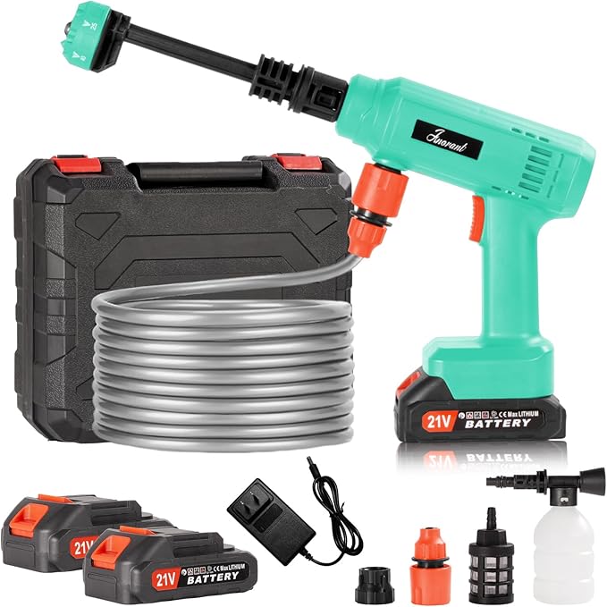 Power Washer,1200 PSI Cordless Pressure Washer with 2×21V Battery&6-in-1 Multi-Function Nozzle,Portable Pressure Washer Suitable for Cleaning Vehicles, patios, Glass, Floors, and Watering Plants