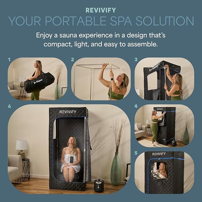 LifePro Revivify Portable Sauna Box – at Home Sauna Tent with Adjustable Heat Levels & Timer – Foldable, Easy-to-Use Personal Steam Room for Home with 2.6L Steamer, Essential Oils and App Control