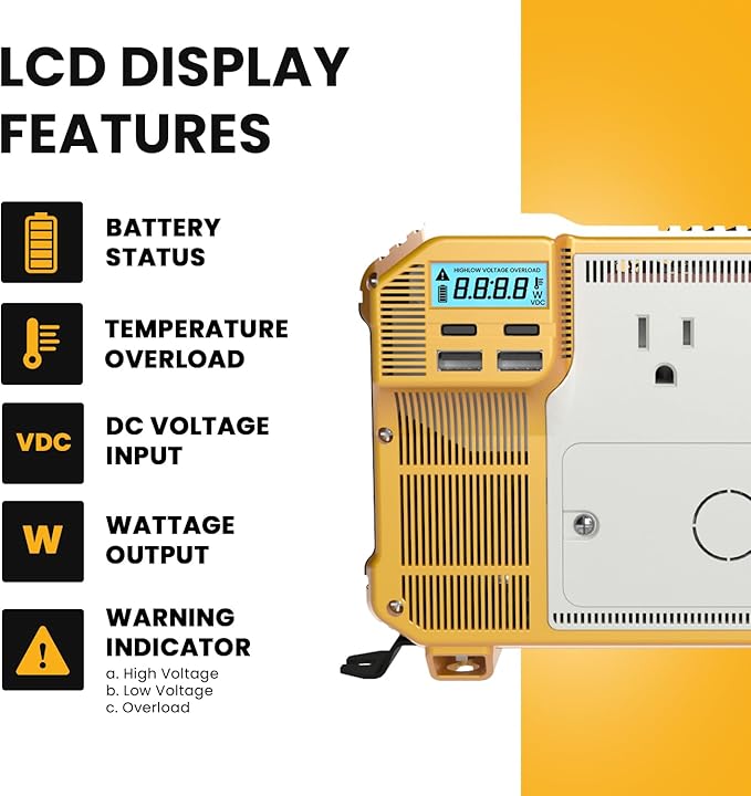 K KRIËGER 3000 Watts Power Inverter 12V to 110V, Modified Sine Wave Car Inverter, Dual 110 Volt Outlets, Hardwire Kit, DC to AC Converter with Installation Kit - ETL Approved Under UL STD 458