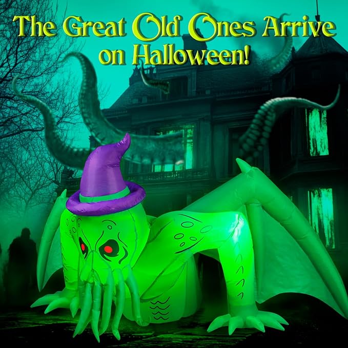 7FT Halloween Inflatables Cthulhu Built-in Bright LED Lights, Halloween Decorations Outdoor Wear Witch Hat Inflatable Cthulhu Blow Up Yard Decoration Blow Ups for Outside Patio Lawn