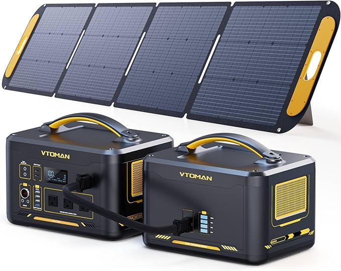 VTOMAN 2376Wh Portable Power Station with Extra Battery & 200W Solar Panel - 1500W Up to 3000W Solar Power Generator for Home Backup, Off-grid, Road Trip, RV, Camping, Fishing, Vehicle Emergency