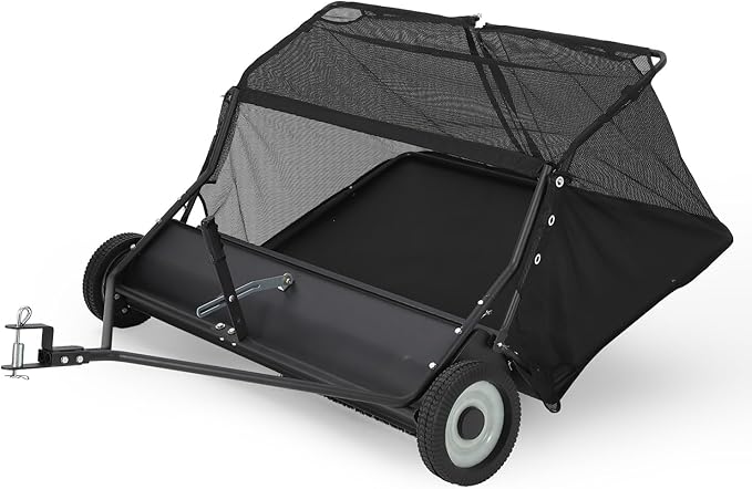 48" Lawn Sweeper Tow Behind, Heavy Duty Yard Sweeper Pull Behind with 25 Cu.Ft Large Hopper & Adjustable Sweeping Height, Universal Leaf Grass Collector for Tractor ATV UTV, Black