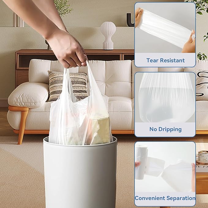 8 Gallon Trash Bags with Handles, Pack of 42, Garbage Bags, Size 55 * 70cm, Weight 8g/pcs, Unscented, White