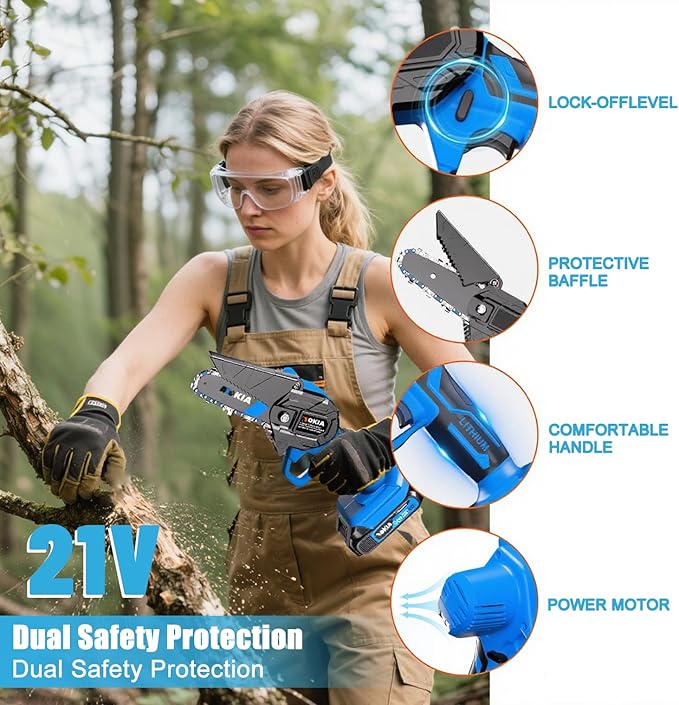 Mini Chainsaw, 4 inch Mini Chainsaw Cordless, Small Hand held Electric Power Chain Saw 1 Battery Powered Operated, Household and Garden for Tree Trimming Wood Cutting, Gifts for Father Husband Men