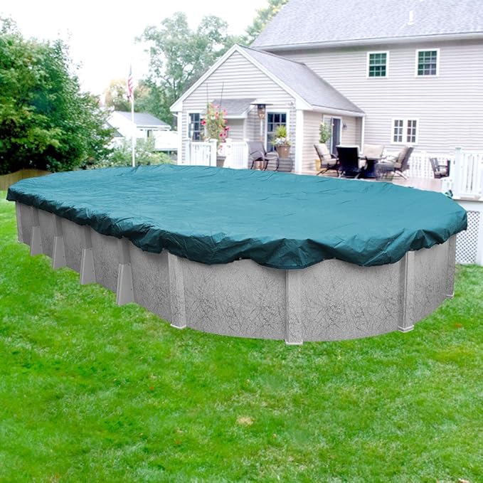 Pool Mate 18 x 24 ft Deluxe Blue Winter Oval Pool Cover for Above Ground Pools, 4 ft Overlap (22 x 28 ft Cover Size), Solid 10 x 10 Scrim, 2.91 oz/yd2, 12-Year Warranty, Style: 581824-4A