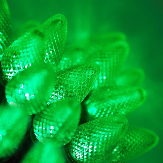 25 Green C7 Christmas Lights, 17 Ft – LED String Light Set by Wintergreen for Outdoor Holiday Lighting, St. Patrick's Day, and Halloween