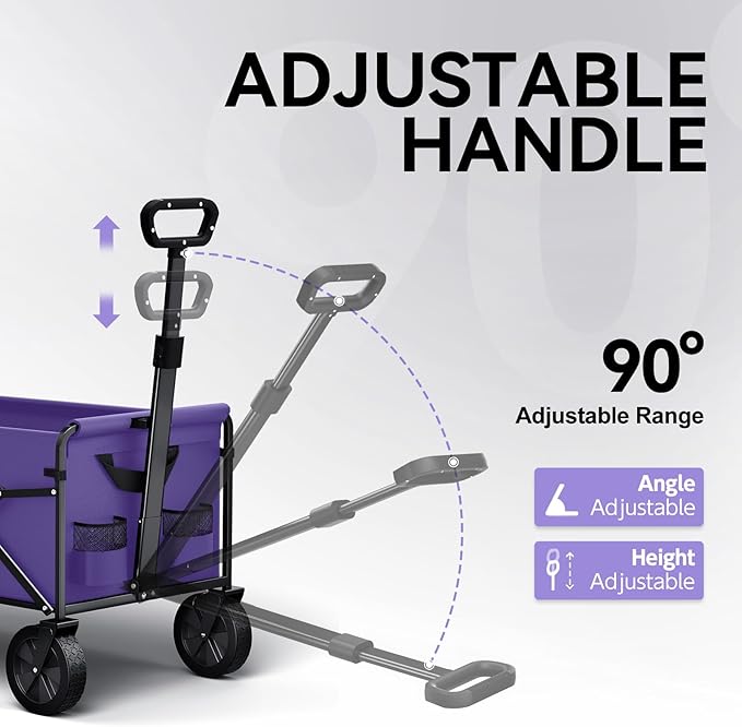 Collapsible Foldable Wagon, Foldig Cart with Wheel Heavy Duty with 180lbs Weight Capacity Lightweight Utility Camping Wagon for Groceries Garden Beach Sports Fishing(Violet)