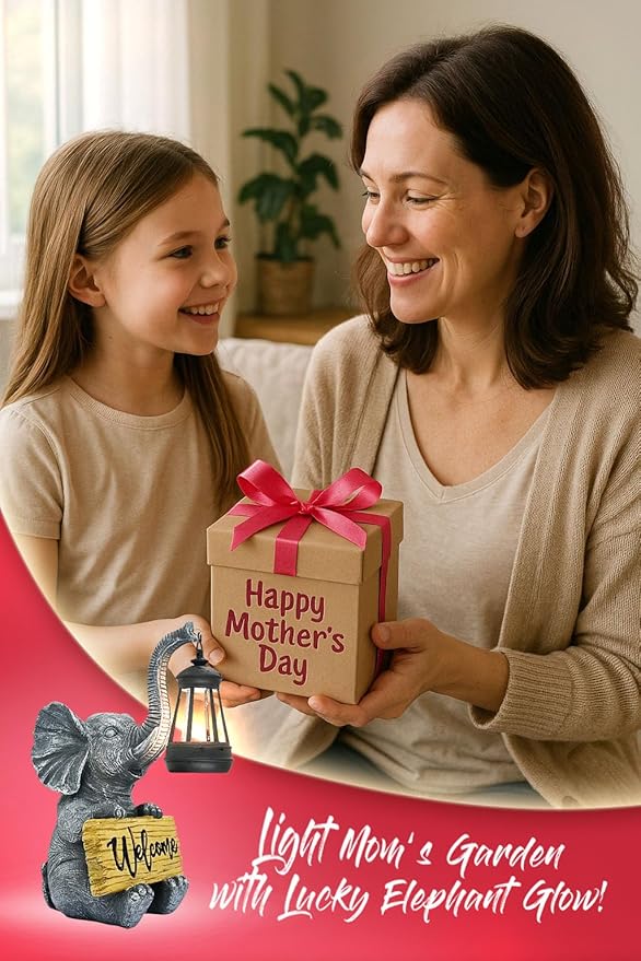 KVR Solar Elephant Garden Lights, Outdoor Welcome Statue Decor for Patio Yard, Birthday Gift for Women Mom Grandma (2025 New Gift Ready) (Black)