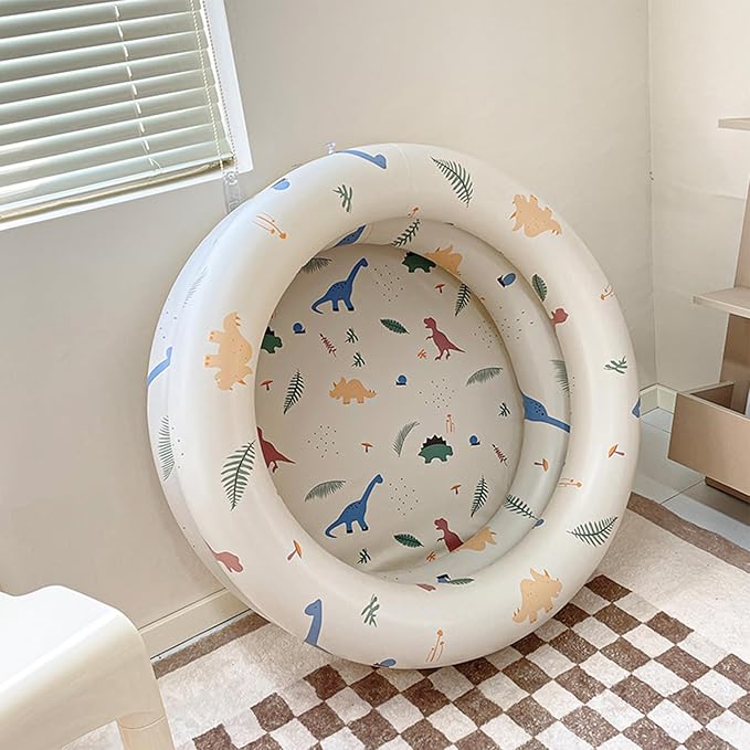 Inflatable Baby Retro Swimming Pool Family Cute Style Thickened Water Pool for Kids Indoor Outdoor Play (Beige Dinosaur)