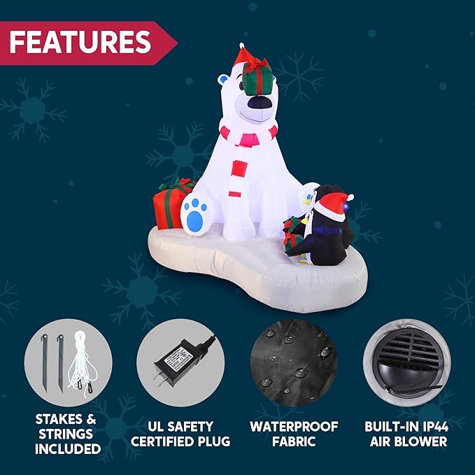 Joiedomi 6 FT Long Christmas Inflatable Decoration Polar Bear & Penguins with Build-in LEDs, Blow Up Inflatable for Christmas Party Indoor, Outdoor, Yard, Garden, Lawn Décor, Holiday Season Decoration