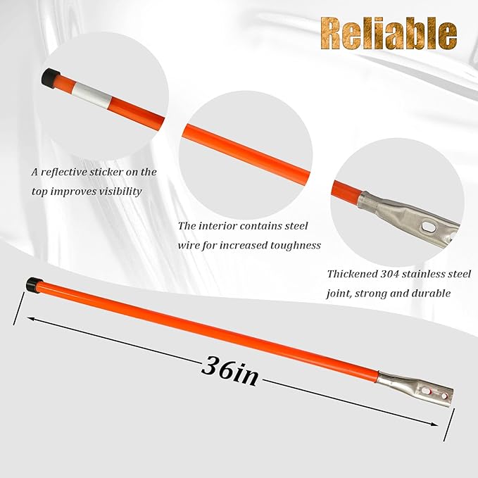 Snow Plow Blade Markers Guides Kit 304 Stainless Steel Joint 36'' Upgraded Thickened Material High Visibility Never Break Never Rust Fit for Most Snow Plow (Orange)