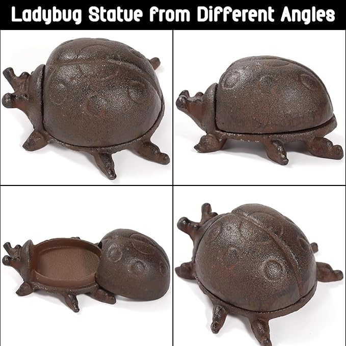 Hide a Key Ladybug Statue, Cast Iron Key Hiders Outside, Decorative Outdoor Spare Keys Holder, Animal Shaped Hidden Keys Holders for Indoor Garden Yard Patio Decor, Brown