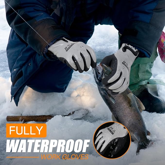 HANDLANDY Waterproof Work Gloves for Cold Weather, Insulated Winter Freezer Work Gloves with Grip for Men & Women