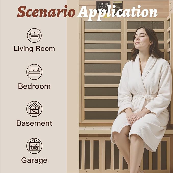 Infrared Home Sauna Room for 2-3 Person, Bluetooth Speaker, Qualified Wood Sauna, Mood Lights, Perfect for Home SPA, Easy Assembly