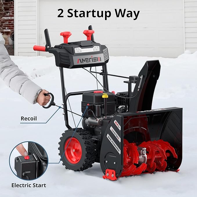 24-Inch 212cc 2-Stage Self-Propelled Gas Snow Blower with Electric & Recoil Start, Heated Handles, LED Light, 180° Rotating Chute, 13" Tires, Heavy-Duty Snow Thrower for Driveways & Sidewalks