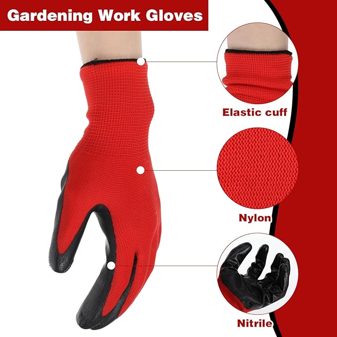48 Pack Gardening Gloves Bulk for Men Women, Breathable Nitrile Rubber Coated Garden Gloves Dipped Gripping Work Gloves for Construction, Gardening