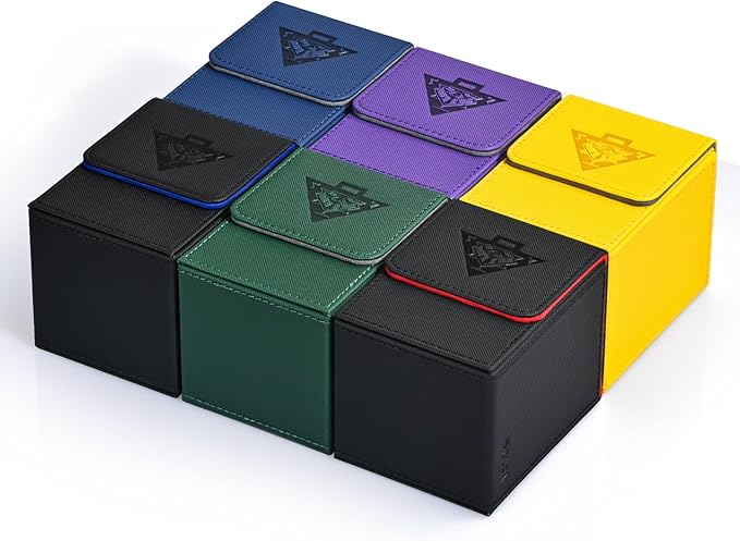 ZLCA Card Deck Box Fits YuGiOh TCG, Card Storage Box with Dividers Holds 100+ Sleeved Cards, Premium Card Deck Case Compatible with CCG Trading Cards (Black&Red,Puzzle)