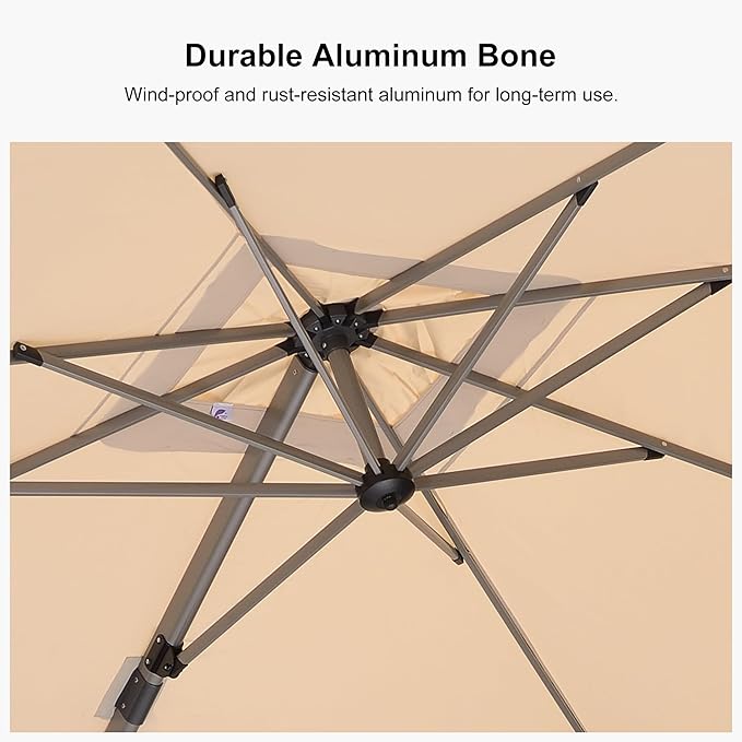 PURPLE LEAF 9' X 9' Patio Umbrella Outdoor Cantilever Umbrella, Aluminum Offset Umbrella with Champagne Frame and 360° Rotation for Pool Deck Garden, Beige