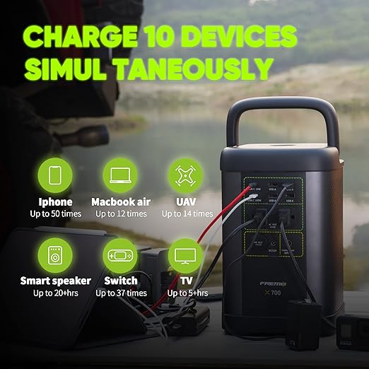 FREMO Portable Power Station X700,662Wh LiFePo4 Battery Solar Generator w/2 Upto 110V/1000W AC Outlet,DC 12V Car and USB Ports(Solar Panel Optional), Solar Generator for Home Use,Outdoor Camping,RVs