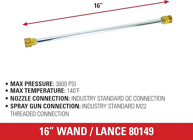 Simpson Cleaning 80149 Universal 16-Inch Pressure Washer Wand for Cold Water Use up to 3600 PSI, Silver