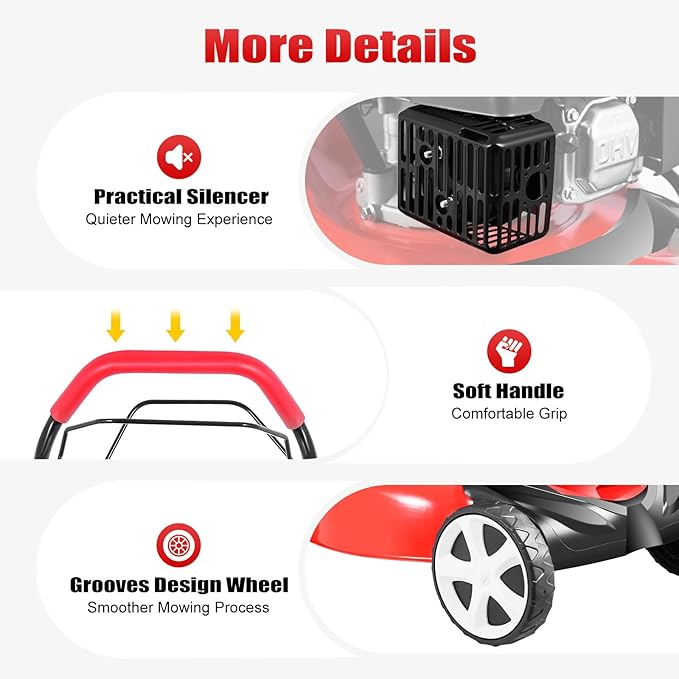 Self-Propelled Gas Lawn Mower, 140CC 4-Stroke 5HP Lawn Mower 3-in-1 Push Mower with 60L/15.9Gal Grass Catch Bag, Steel Grass Catcher for Yard & Garden, 8 Gears Mowing Height Adjustment, 2800Rpm