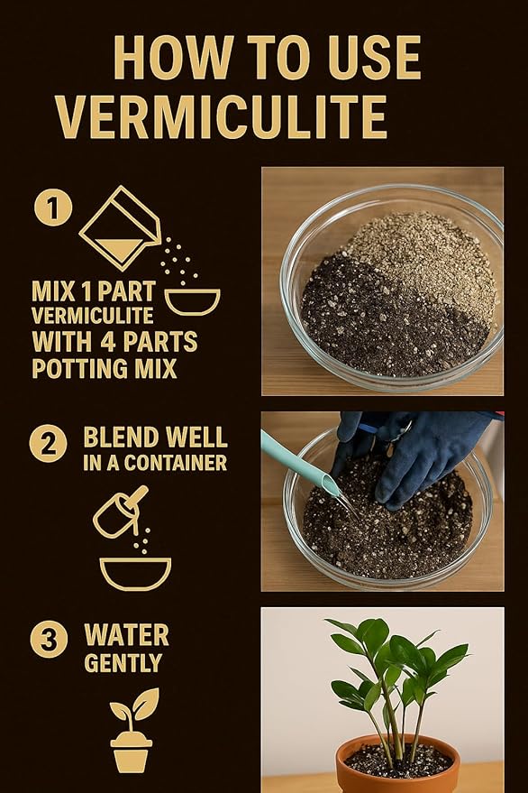 Horticultural Organic Vermiculite by GARDENERA - Medium Grade - Natural Soil Additive for Potted Plants, Orchids, Hydroponics, Terrariums (4 Quart)