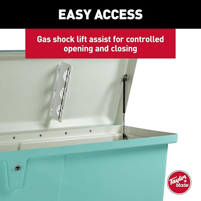 Taylor Made Stow N’ Go Fisherman’s Fiberglass Dock Box, Extra Large (24" H X 95" W X 22" D), Seafoam Green, Smooth Interior Finish, Lockable Latch, Stainless-Steel Hardware - 83560SF