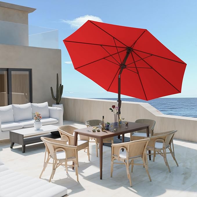 PatioKingdom Auto-Tilt 9FT Patio Umbrella Outdoor with 8 Sturdy Fiberglass Ribs,Market Table Umbrella for Pool,Backyard,Deck and Garden