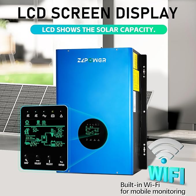 ZLPOWER 12000W 48V Off-Grid Inverter Charger, Peak Power 36000W for 20s, 240V AC Input, 120/240V Split Phase Output, Pure Sine Wave, UL1741 Certified, Built-in 2 MPPT Low Frequency for Solar System