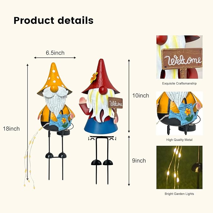HONGLAND Solar Garden Gnomes Outdoor Statue -18 Inch Gnomes Decorations for Yard with Firework Solar Lights -3D Outdoor Figurines for Patio Yard Lawn Porch