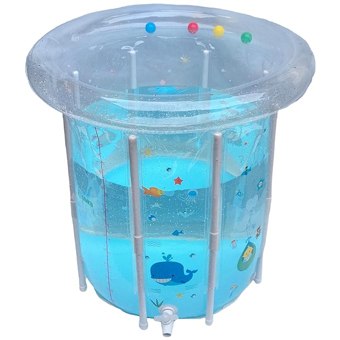 Kiddie Pool 29.5x31.5in Inflatable Baby Pool Cartoon Pattern Baby Swimming with Drainage Transparent Sealed PVC Cooling Todd