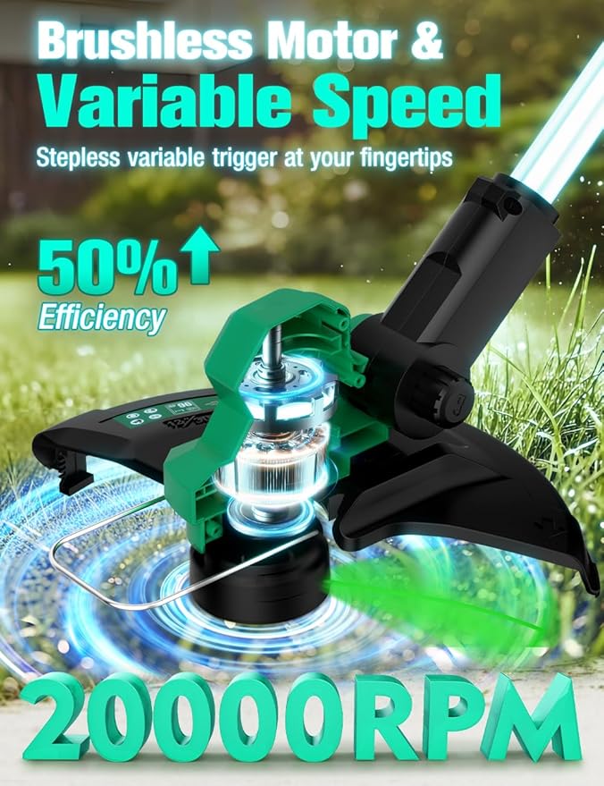 KIMO 12 Inch Cordless Weed Wacker Battery Operated w/ 2 x 2.0Ah Batteries, 2-in-1 String Trimmer & Edger with Charger & Wheels, 6pcs Replacement Spools, Fast Charger, 20V Weed Trimmer for Lawn Yard