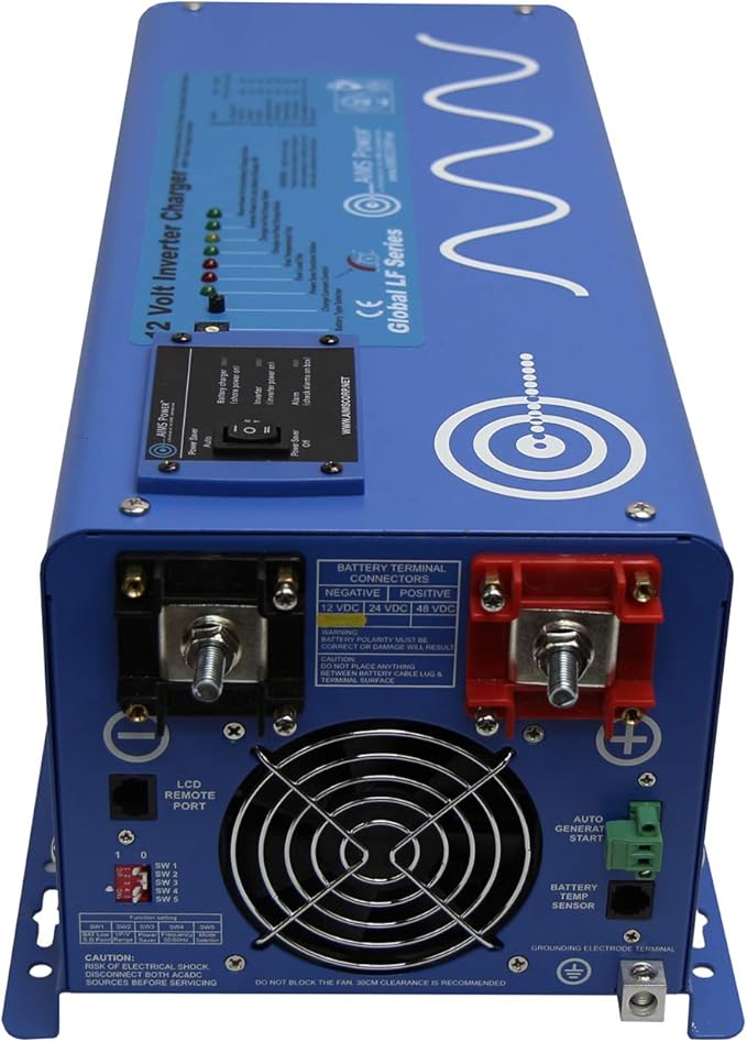 AIMS Power 3000 Watt 12 VDC Pure Sine Inverter Charger 120 VAC Output 100A Charger 30A Transfer Switch PICOGLF30W12V120VR