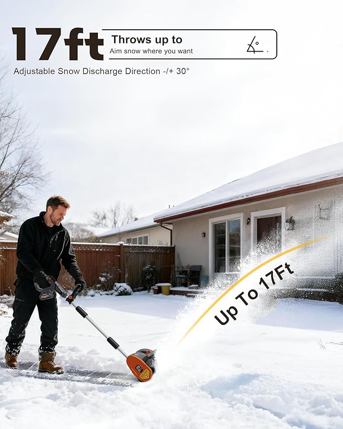 Mellif Cordless Snow Shovel, 12-Inch Brushless Snow Blower Compatible with DeWalt 20V MAX Battery, Includes 4.0Ah Battery & Charger Kit, Lightweight with Adjustable Chute (Gray for Dewalt)
