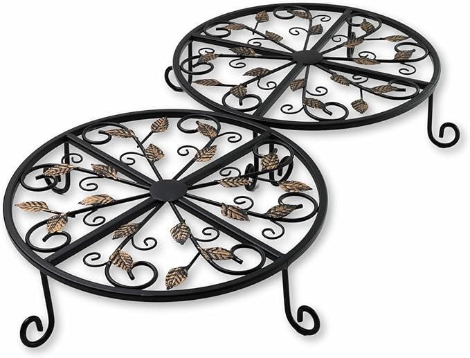 Metal Plant Stand – 2-Pcs Set 12-inch Outdoor and Indoor Plant Stand – Modern Plant Holder for Indoor and Outdoor Plants – 3-Inch Tall Planter Stand for Garden, Patio, Living Room, Balcony