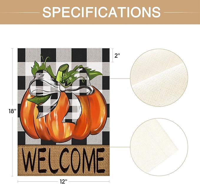 Garden Flags Set of 2 Incl. Fall Pumpkin Welcome Flag & Happy Halloween Garden Flag, Autumn Thanksgiving Holiday Harvest Burlap Yard Flag, Ghost Bats Decorations Outdoor, Double Sided 12x18 Inch