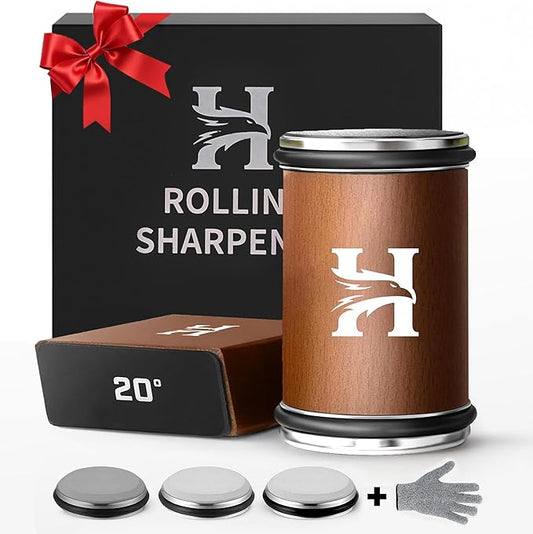 High Carbon Stainless Steel Rolling Knife Sharpener with 400, 1000 & 3000 Replacement Discs - Blunt Knife Sharpening Kit with 15 and 20 Degree Sharpening for Kitchen & Chef's Knives