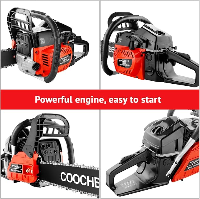COOCHEER 62cc Gas Chainsaw 2-Cycle Cordless Chainsaw 20 Inch Handheld Chain Saw with 2 Chains & Carrying Bag for Cutting Wood Tree Trimming Farm Garden