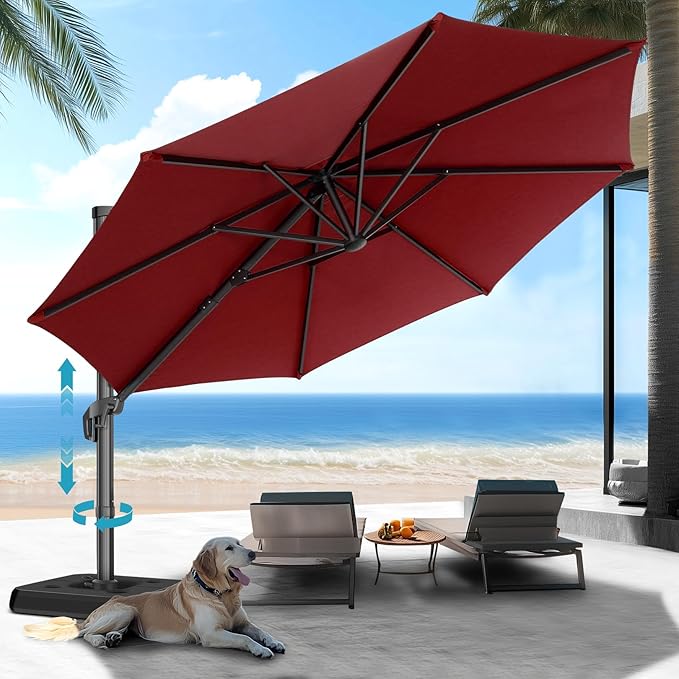 HOTIME10ft Large Cantilever Patio Umbrellas - Upgrade and Intensify - with 360 Rotation and 5 Angles Adjustment - Aluminum Offset Pool Umbrella Square Outdoor Umbrella for Patio Garden Deck Pool