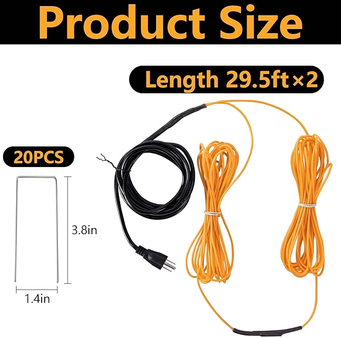 Adnee 59Ft Thermostatic Soil Heating Cable,Rubber Heating Warming Cable with Thermostat and Ground Stakes,Plant Soil Heater Cable for Cold Frame,Graden,Greenhouse Seed Grow