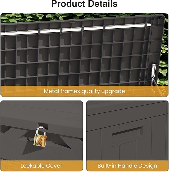 Patiolife 100 Gallon Resin Deck Box, Large Outdoor Storage Box for Garden Tools, Pool Supplies, Waterproof and Lockable, Black
