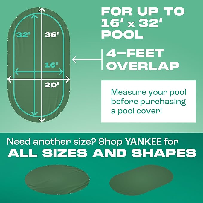 Yankee Emerald Series Pool Covers for Above Ground Pools | Oval 16x32 ft Swimming Pool Cover w/Steel-Core Cable, Winch for Winterization | 9 mil Medium-Thickness for Off-Season, On-Season Protection